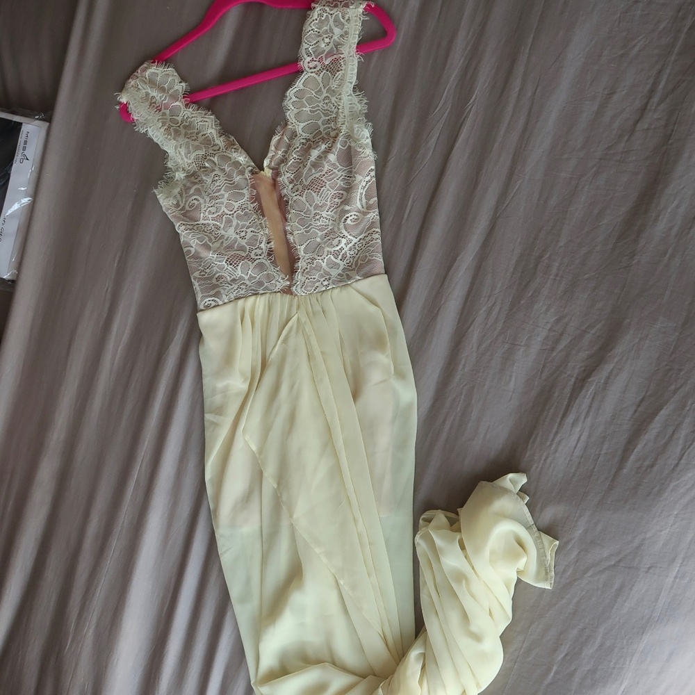 Lace Yellow Floor Length Gown
